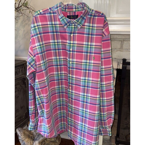 Polo Ralph Lauren Dress Shirt Men’s 3XLT Pink Plaid Long Sleeve Button Down EUC - Picture 1 of 6